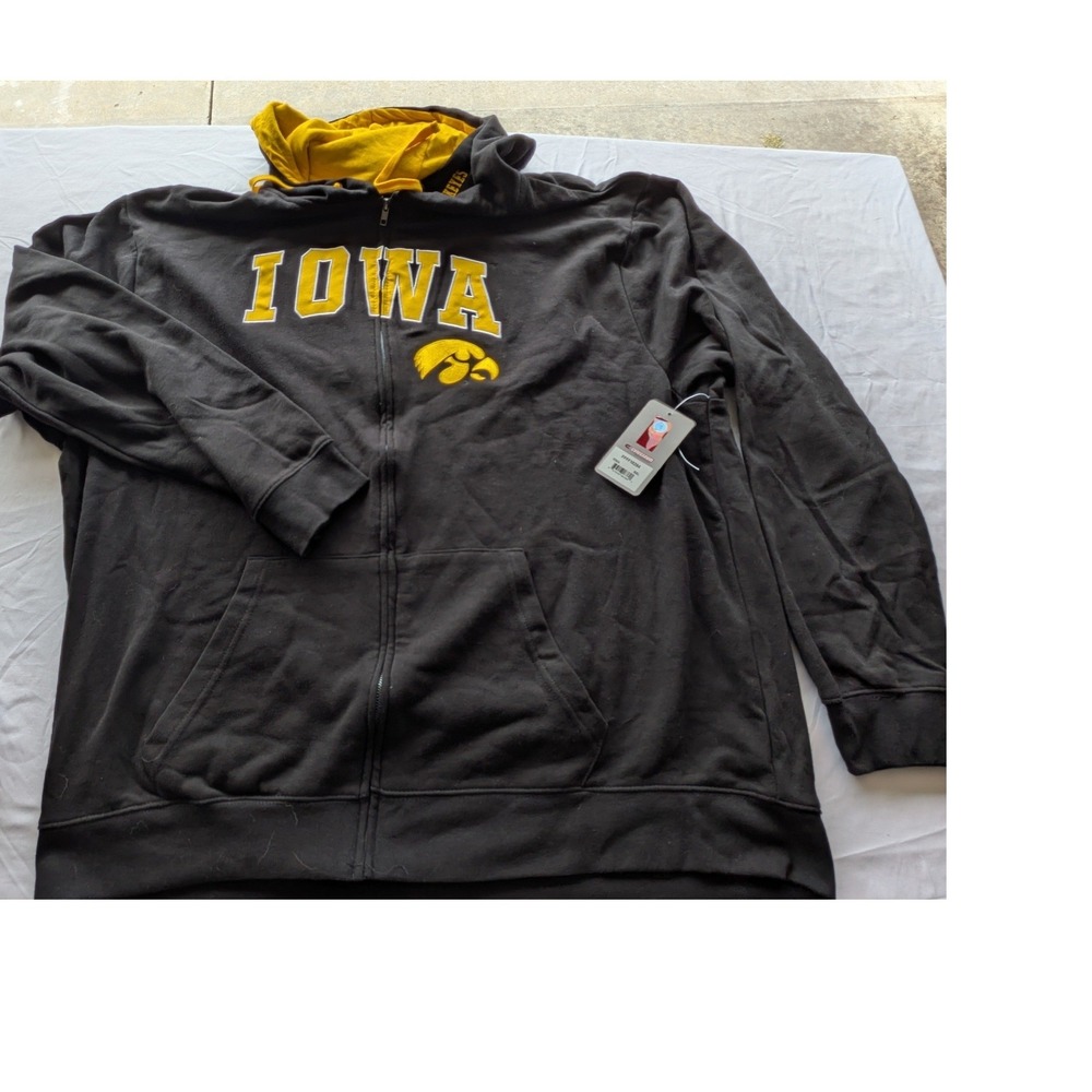 NCAA Iowa Hawkeyes Colosseum Full Zip Hoodie Black Yellow Mens 3XL NWT